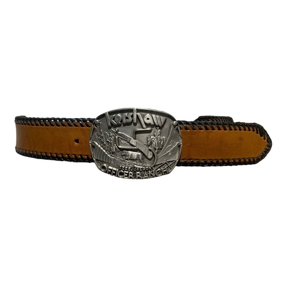 Men’s Vintage Western Core Belt With Kershaw Ranch Com. Buckle Sz 34”-36” - Picture 2 of 6